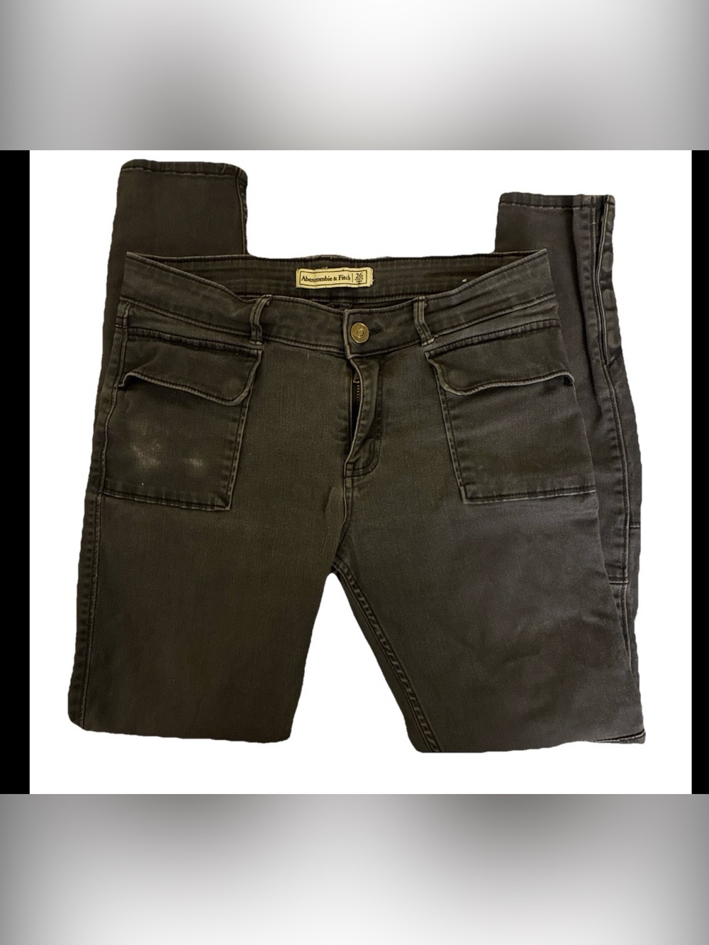 Abercrombie & Fitch Utility Cargo Jeans Grey Wash Mid Rise Patch Pocket Size 26